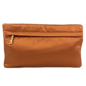 AUTH PRADA Pochette • Authentic Pouch in Saffron Apricot Satin, Limited Edition